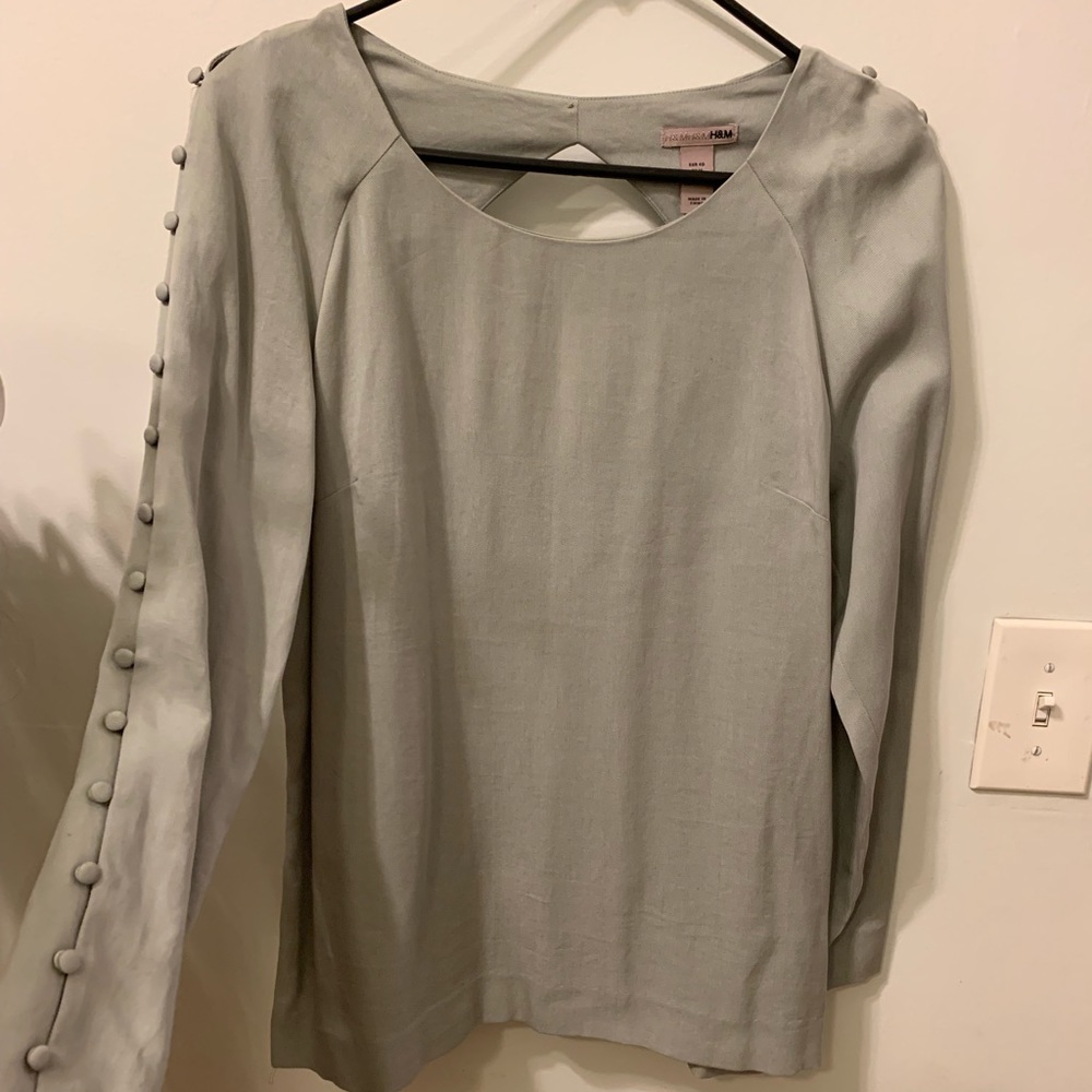 Mint Green/Grey Open Back Blouse